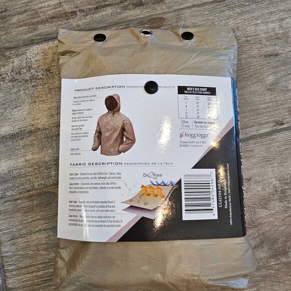 Frogg Toggs Ultra Lite2 Rain Jacket Men’s L Khaki Waterproof Packable NEW Gear - Picture 4 of 8